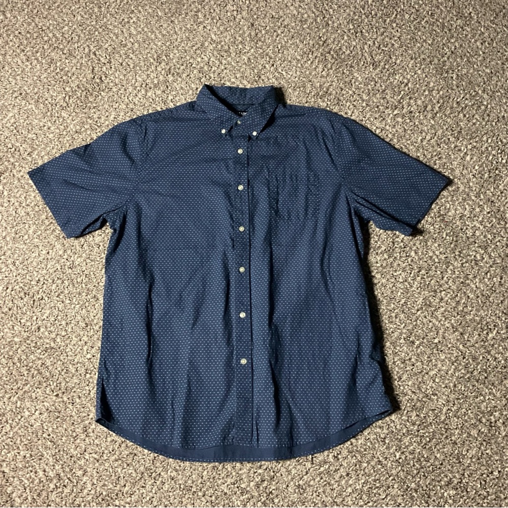 Chaps Short Sleeve Geometric Shirt Button Up Men's XL Casual Navy Blleu EUC